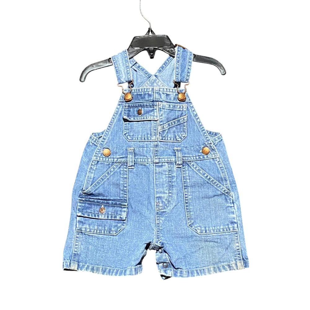 Vintage Baby Gap Denim Shortalls Light Wash Overalls 6-12 Months 2001 Y2K Retro